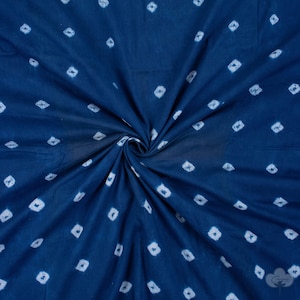 Indigo Blue Bandhani Print Fabric Natural Light Weight Cotton Fabric Kids Dress Fabric By The Yard Hand Dyed Fabric Sewing Fabric