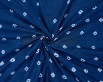 Indigo Blue Bandhani Fabric By The Yard: Hand Dyed Cotton Fabric- Fabric- Indian Dye Fabric- Dressmaking Fabric- Quilting Sewing Fabric