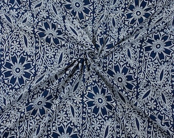 Indigo Blue Block Printed Cotton Fabric - Ethnic Textile, Artisanal Handmade Material, Sewing Craft Fabric Light Weight Fabric by the yards
