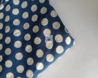 Polka Dots Print Fabric Indigo Blue Fabric Hand Block 100% Cotton Dyed Fabric Light Sewing Fabric Handmade Fabric Modern Fabric By The Yard