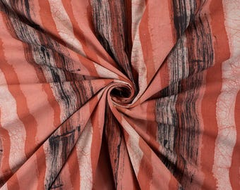 Hand Block Dabu Fabric by Cotton Design • Terracotta Abstract Stripe Fabric by the Yard