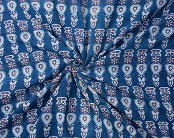 Indigo Blue Floral Print Fabric Hand Block Print Fabric Indian Textile Hand Dyed Fabric Womens Clothing Indian Cotton Running Fabric By Yard