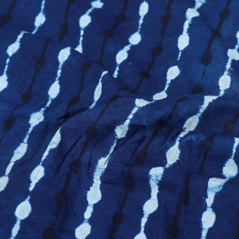 Indigo Blue Cotton Fabric, Indian Block Printed Natural Vegetable Dye
