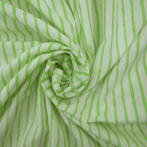 Hand Block Printed Fabric, Green Striped Cotton Fabric By The Yard Indian Dress Making Fabric, Natural Color Dye Soft Fabric Bundle CFC57