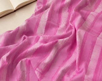 Pink Dabu striped Cotton Fabric: Hand Block Printed Fabric by the yard, India Fabric, Dress fabric, sewing fabric