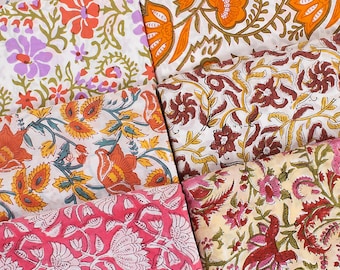 Tessuto di cotone floreale stampato a mano e tagliato su misura – Morbido voile Mulmul, leggero tessuto per abiti estivi, tessuto per quilting e lavori creativi.