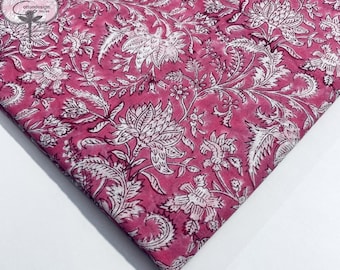 Pink Floral Cotton print fabric Indian Hand Block 100 % Cotton Print Fabric women's clothing Dress Making fabric Vegetable Dye Fabric