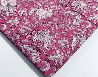Pink Floral Cotton print fabric Indian Hand Block 100 % Cotton Print Fabric women's clothing Dressmaking fabric Vegetable Dye Fabric