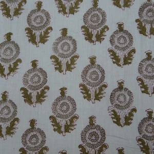 Olive Green Grey Color Fabric Indian Block Print 100% Cotton Summer Dressmaking Fabric Hand made Womens Clothing Floral Fabric By The Yard