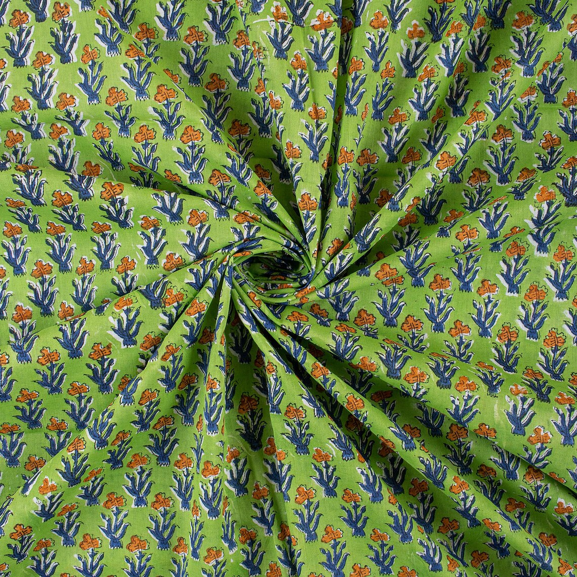 Green Color Bundle Fabric Indian Hand Block Floral Print Fabric Summer ...