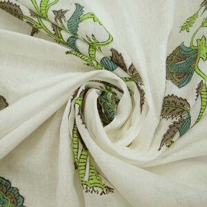 Green Floral Fabric Hand Block Print Fabric Indian Handmade 100% Cotton Fabric Summer Dressmaking Fabric Women Clothing Fabric By The Yard