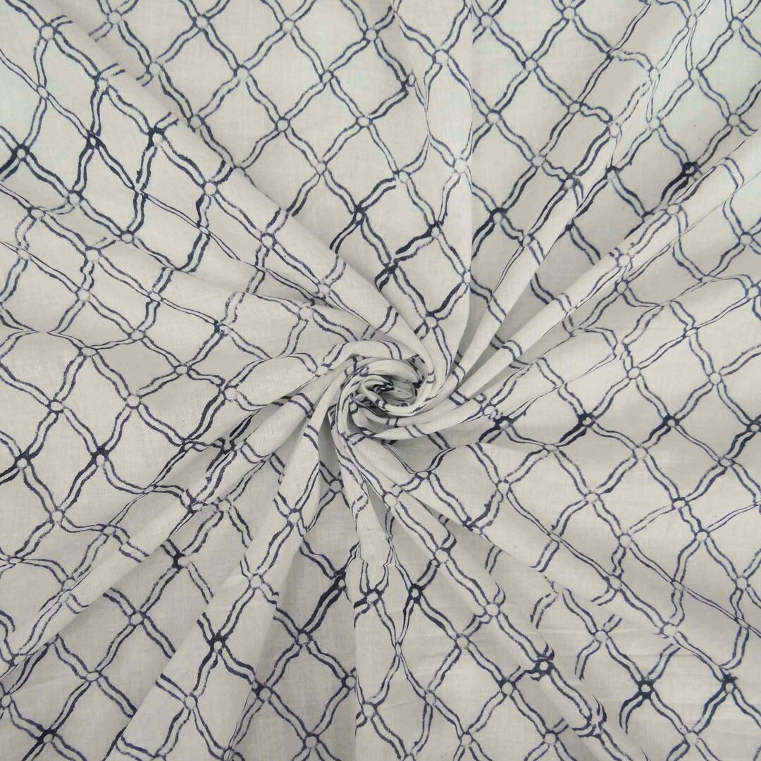 Blue Check Hand Block Print Cotton Fabric - by the Yard - Etsy