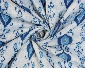 Indigo Blue Hand Block Print Fabric, Lightweight Cotton By The Yard