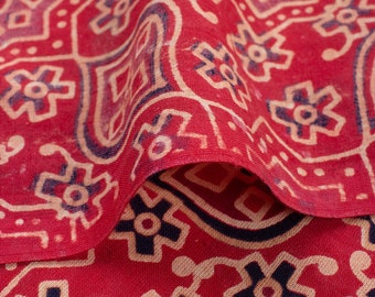 Beautiful Hand Block ajrakh Printed Fabric, Indian Cotton Fabric, clothing fabric by the yard