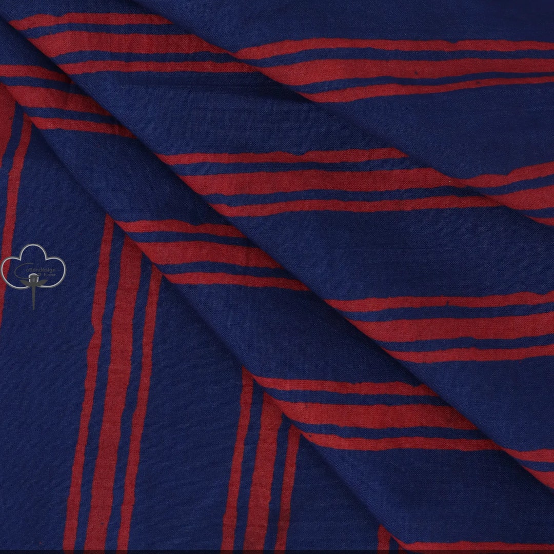 Red Striped Hand Block Print Fabric Dressmaking Fabric Vegetable Dyed ...