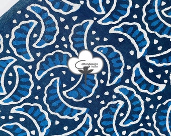 Handmade Indigo Blue Block Print Cotton Fabric - Indian Dabu Print, By Yard