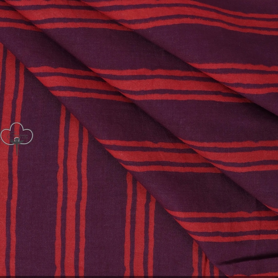 Striped Linen Hand Printed 100% Pure Cotton Fabric Indian Cotton Natural Color Fabrics Indian Sewing Craft Dressmaking Soft Fabric By Yard