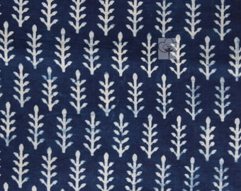 Leaf Indigo Hand Block Print Blue Multi Indian Handmade Cotton Fabric For Dress Material Dress Making Summer Women Dress Fabric Robe By Yard