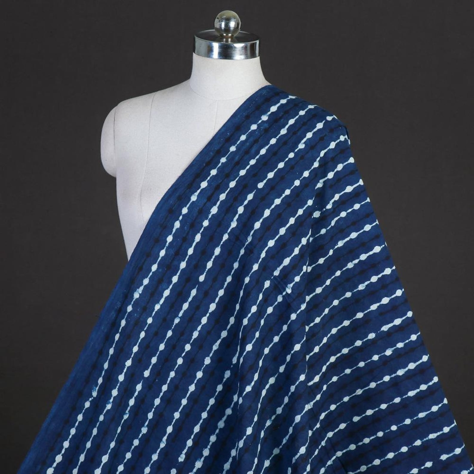 Indigo Blue Cotton Fabric, Indian Block Printed Natural Vegetable Dye