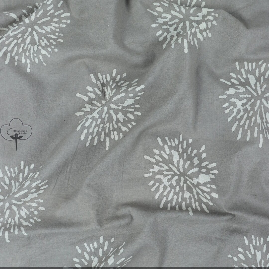 Grey - Cotton Kutch Hand Block Batik Print Fabric 01