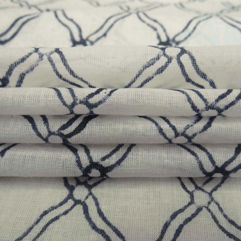 Blue White Check Print Fabric Hand Block Print Fabric Indian 100% ...