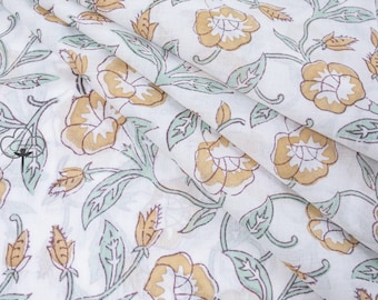 Flower Print Fabric - Hand block floral print fabric - Indian cotton natural light weight fabric kids dress fabric Sewing Running Crafting
