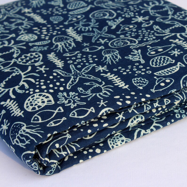 Indigo Blue Hand Block Print Fabric Indian Cotton Natural Light Weight