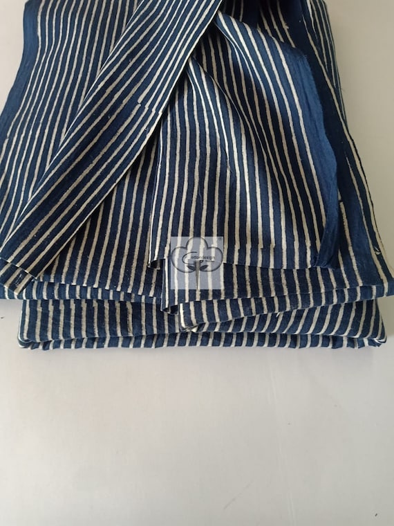 Blue Striped Hand Block Print Fabric Cotton Fabric Sewing Running Crafting Fabric Home decor fabric sanganeri print fabric by the yard