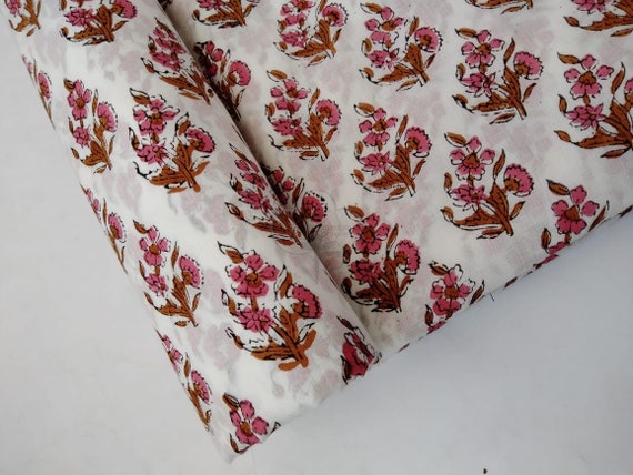Cotton Handmade Fabric, Floral Print Fabric, Hand Block Print Fabric,  Indian Fabric by the Yard, Sewing & Quilting Fabric Dressmaking Fabric 