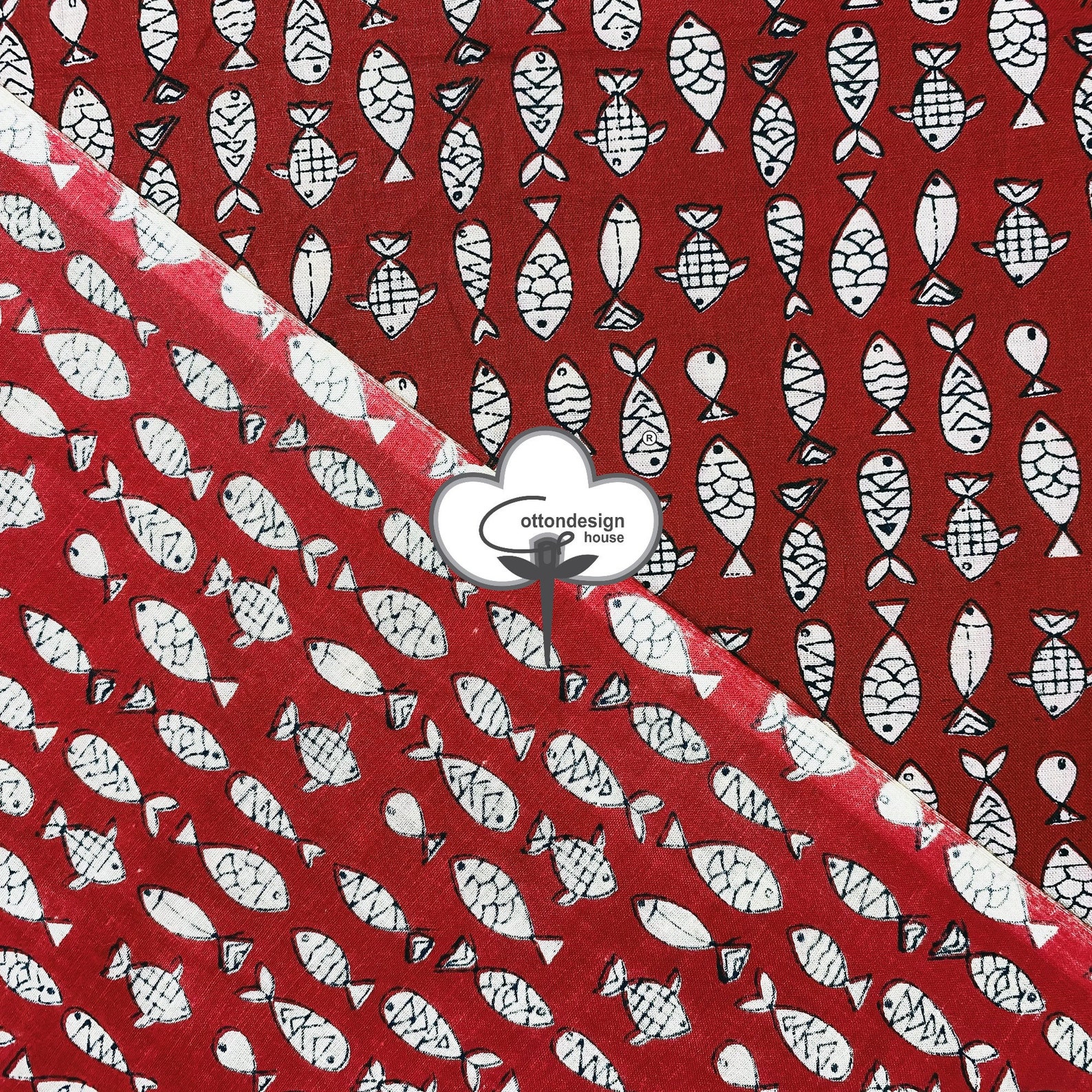Fish Pattern Material Red Fish Print Cotton Fabric by the Yard, Nautical Ocean Fabric, Marine ...