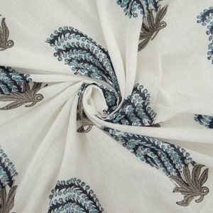 Blue Hand Block Print Fabric Indian Cotton Natural Light Weight Fabric Sewing Running Crafting Fabric By The Yard Kids Dress Fabric