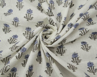 Multi Floral Hand Block Print Indian Handmade 100 % Cotton Fabric For Dress Material Dress Making Summer Women Dress Fabric Robe By Yard