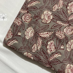 Red Grey Hand Block Print Fabric Indian Cotton Light Weight Fabric Home Decor Fabric Dressmaking fabric Sewing Running fabric By the yard