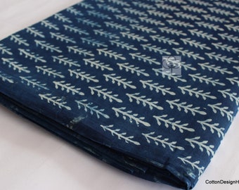 Blue Leaf Indigo Fabric -Hand Block Print Indian Handmade Cotton Fabric For Dress Material Making Summer Women Dress Fabric By The Yard