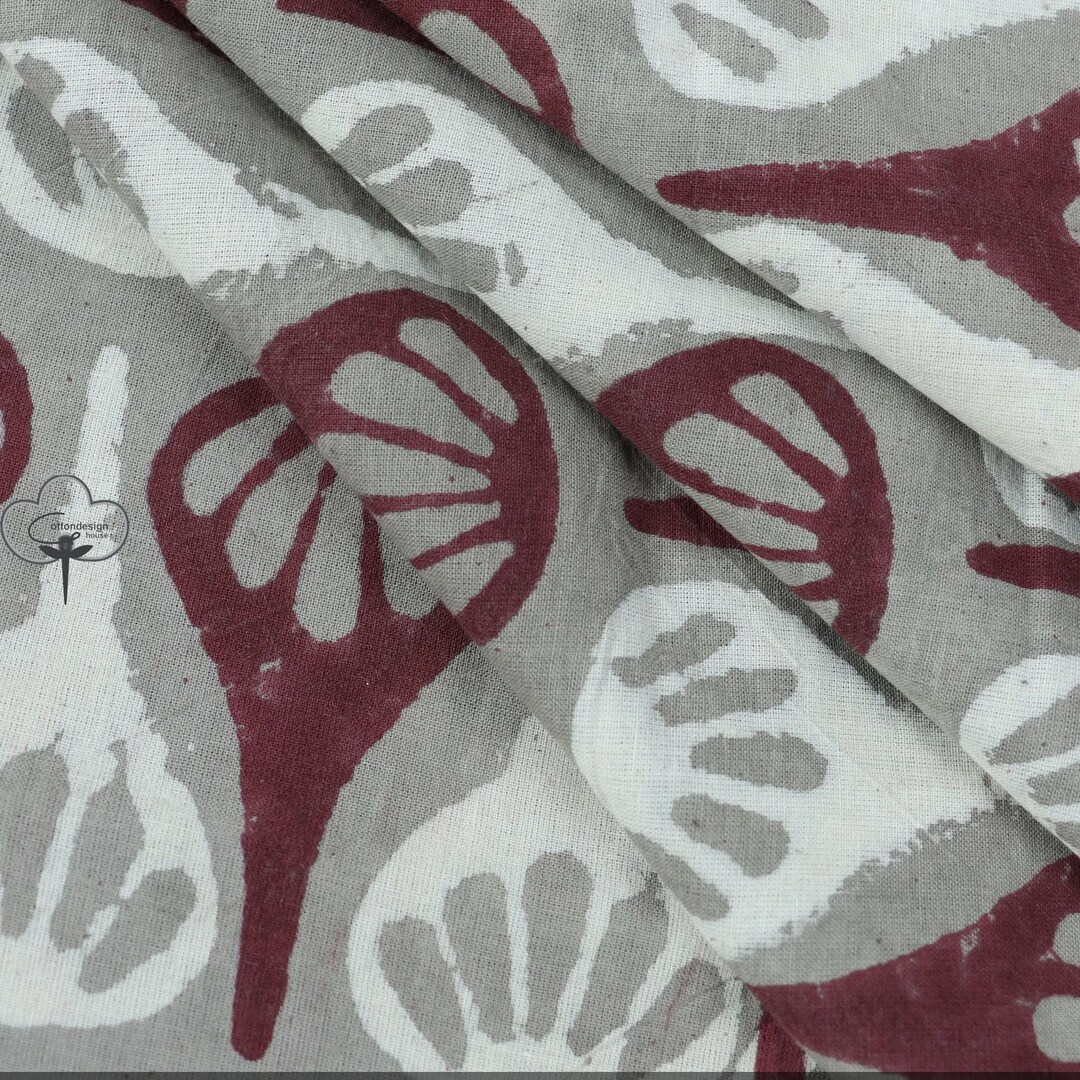 Abstract Red Grey Kashish Block Print Fabric Indian 100 Cotton Light Weight Fabric Kids Dress