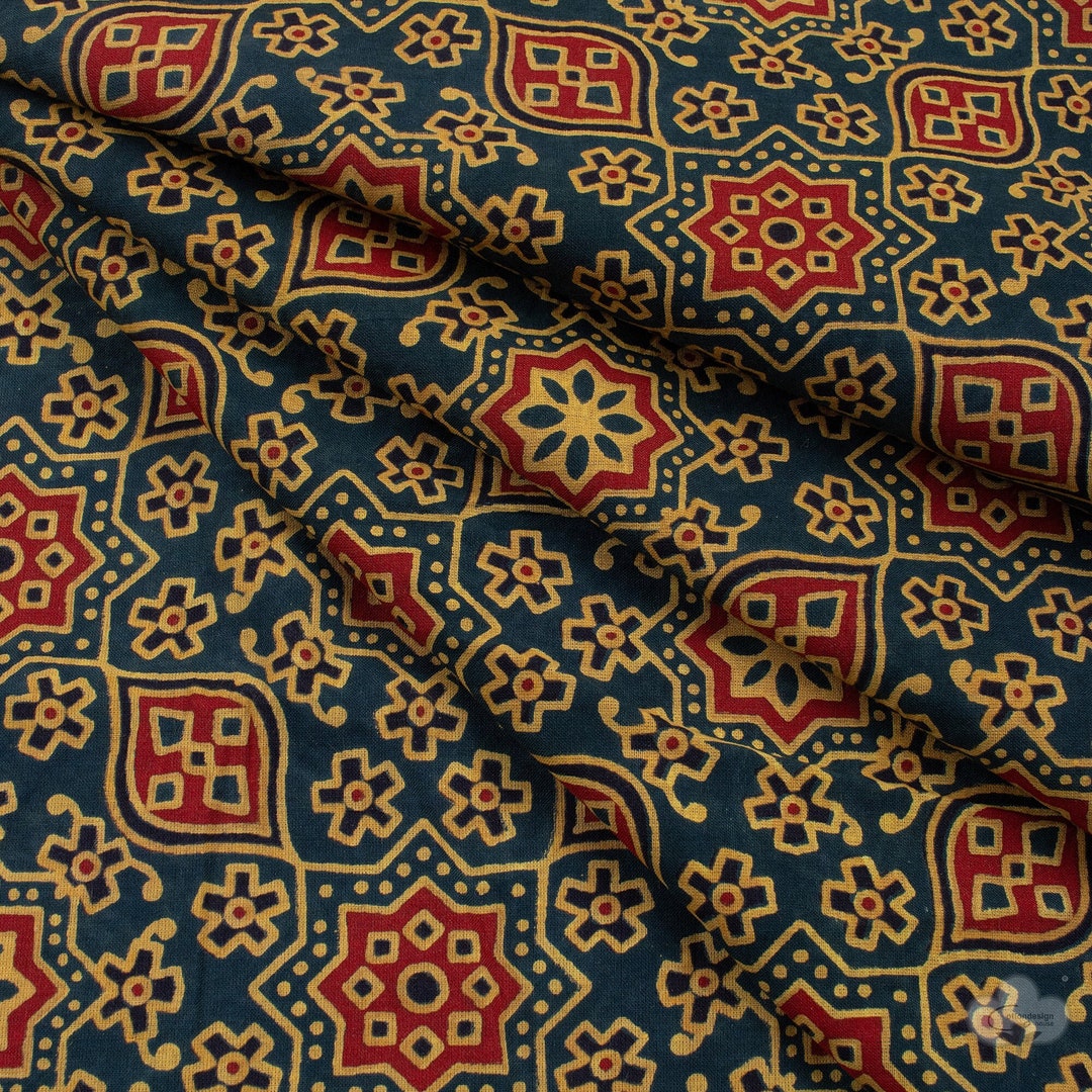 Hand Block Ajrakh Print Natural Dyed Cotton Fabric 41 main image 0
