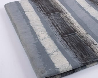 Gray Abstract Stripe Fabric by the Yard: Hand Block Printed Dabu Cotton Fabric, Indian Mud Resist Fabric