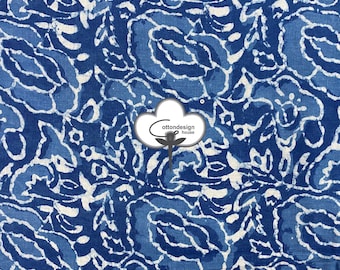 Indigo Blue Floral Print Cotton Fabric - Hand Block Printed
