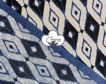 Indigo Blue Block Print Cotton Fabric, Indian Hand Block Print Fabric, Geometric Diamond Pattern Fabric, Dressmaking Fabric, By Yard