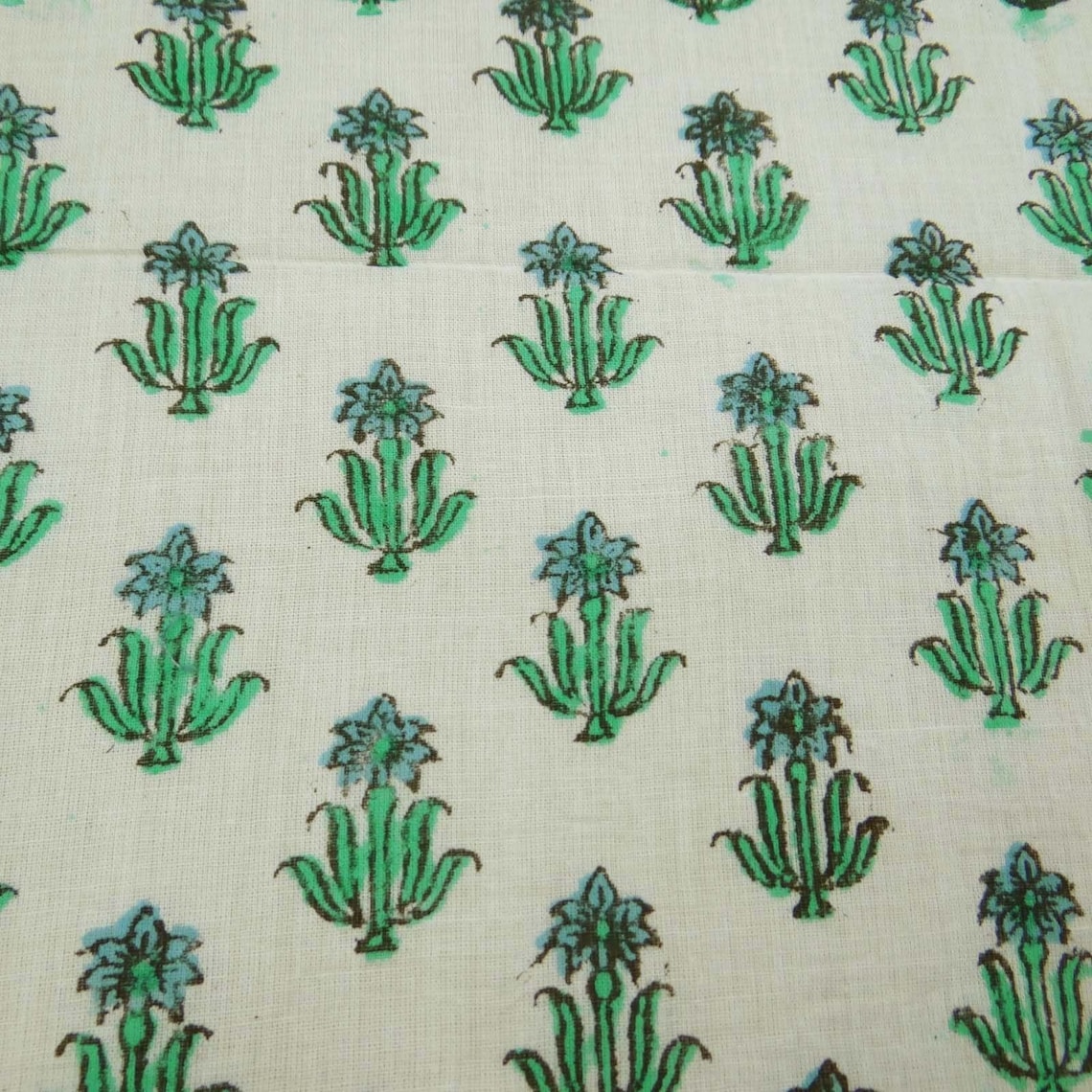 Indian Floral Fabric Green Handmade 100 % Cotton Hand Block - Etsy
