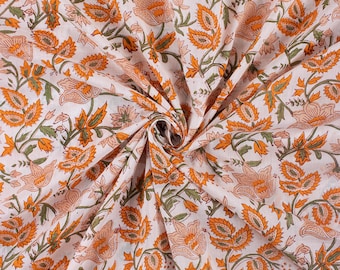 Hand Block Printed Cotton Fabric Traditional Multi Color Print Textile, Floral Indian Block Print Boho Sewing & Craft Material by the Yard