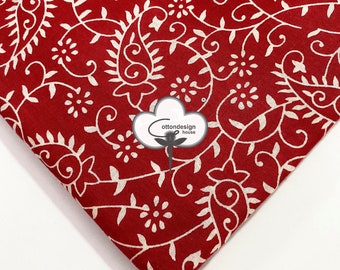 Red Floral Hand Block Print Cotton Fabric - By The Yard