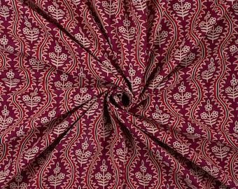 Red Ajrakh Hand Block Print Cotton Fabric by the Yard – Indian Floral Textile for Sewing, Dressmaking & Craft