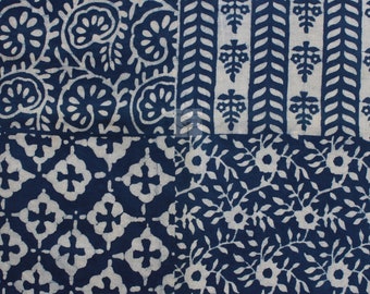 Indigo Blue Hand Block Print Fabric Indian Natural Light Weight Fabric Sewing Running Handmade Fabric Dressmaking Hand Dyed Fabric