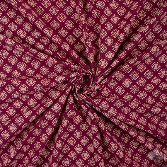 Red Ajrakh Hand Block Print Fabric Indian Cotton Running Fabric Hand Dyed Womens Clothing Summer Dress Fabric Modern Fabric By The Yard