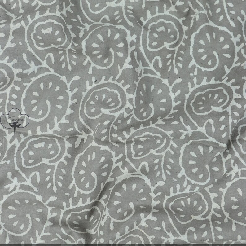 Grey Kashish Block Print Fabric Indian Cotton Fabric Natural Light Weight Fabric by the Yard