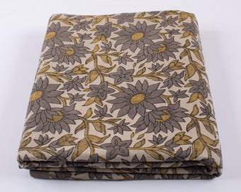 Mustard Brown Floral Block Print Fabric: Cotton Fabric By The Yard, Fabric for Sewing Quilting and crafting