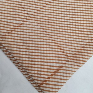 Hand Block Print Cotton Fabric: Brown Stripe Lightweight Textile Fabric For Clothing By the Yard