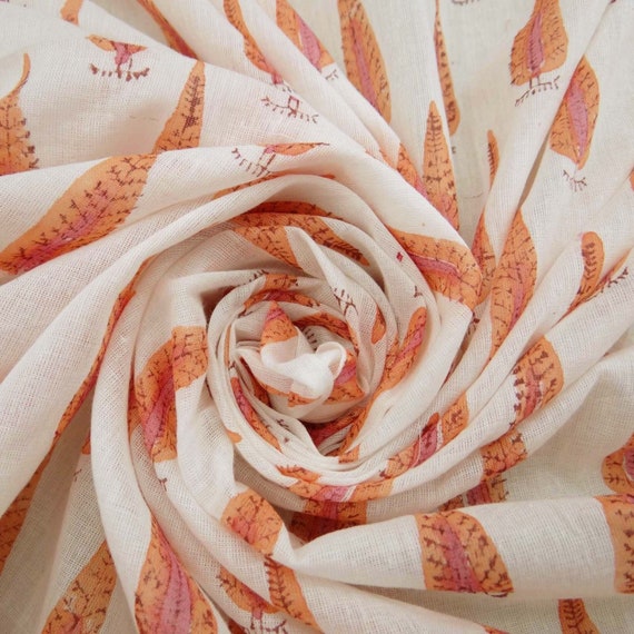 Hand Block Print Cotton Orange Floral Fabric 100 % Pure Cotton Fabric for Dress  Material Dress Making Summer Women Dress Fabric Robe by Yard - Etsy