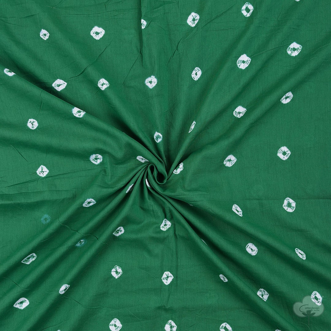 Green Bandhani Fabric Hand Dyed Fabric Indian Cotton Natural Light